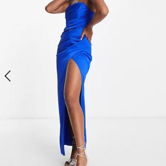 ASOS DESIGN satin drape bodice maxi dress in cobalt blue NWT Size 14 - Picture 2 of 2